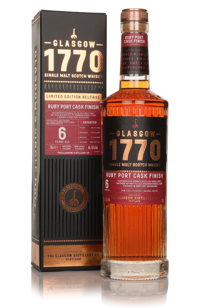 Glasgow 1770 Ruby Port Cask Finish (Unpeated) Single Malt Scotch Whisky | 700ML - Whiskey