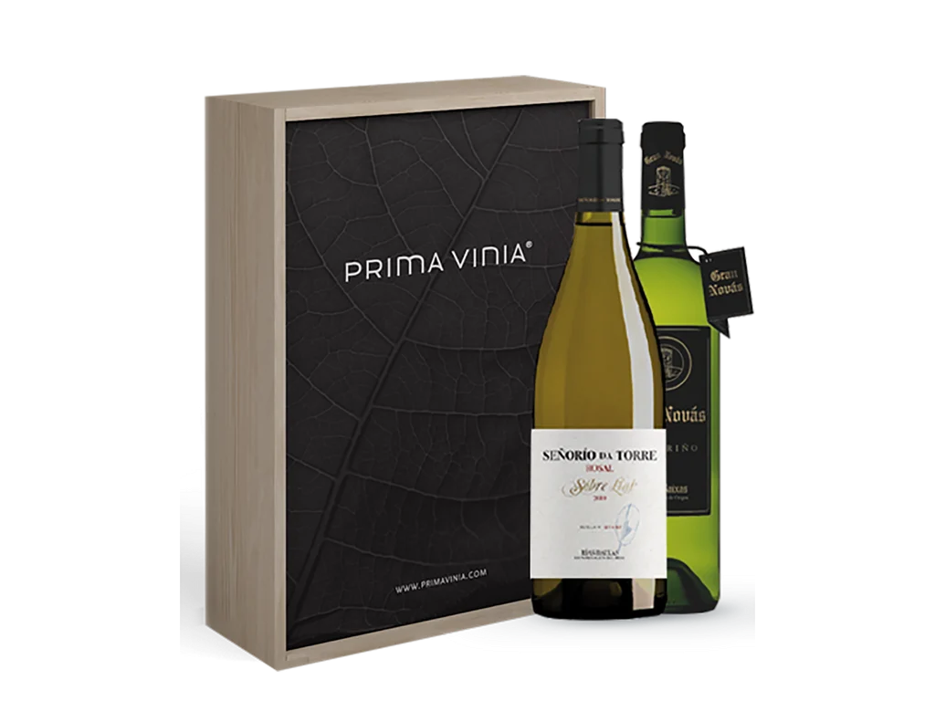 Estuche madera 1 botella Gran Novas + 2 botellas Señorio da Torre sobre lias. - GRAN NOVÁS